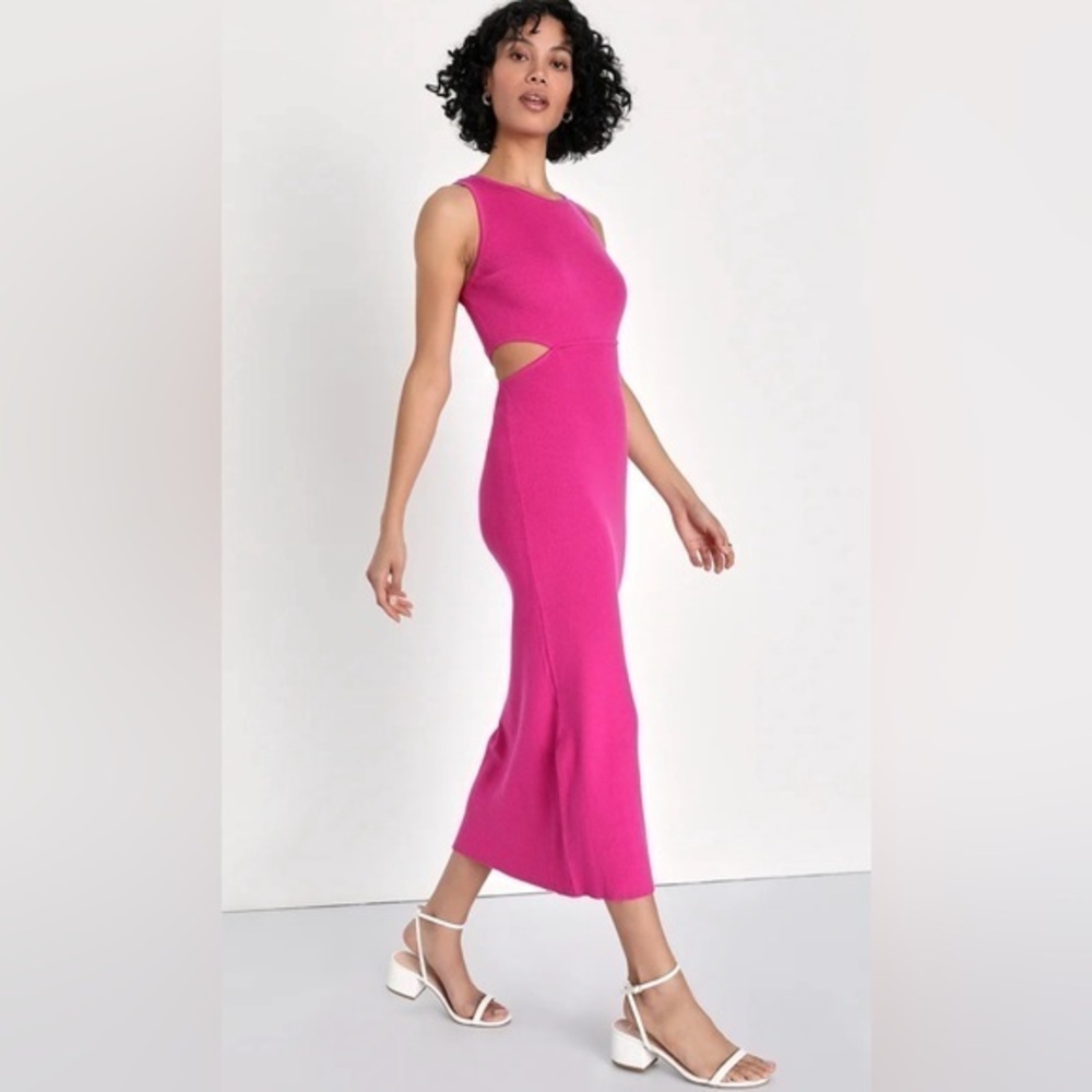 Sale🖤Lulu’s Fabulous Fitted Stretch Pink Ribbed Sweater Dress Long Maxi XL New